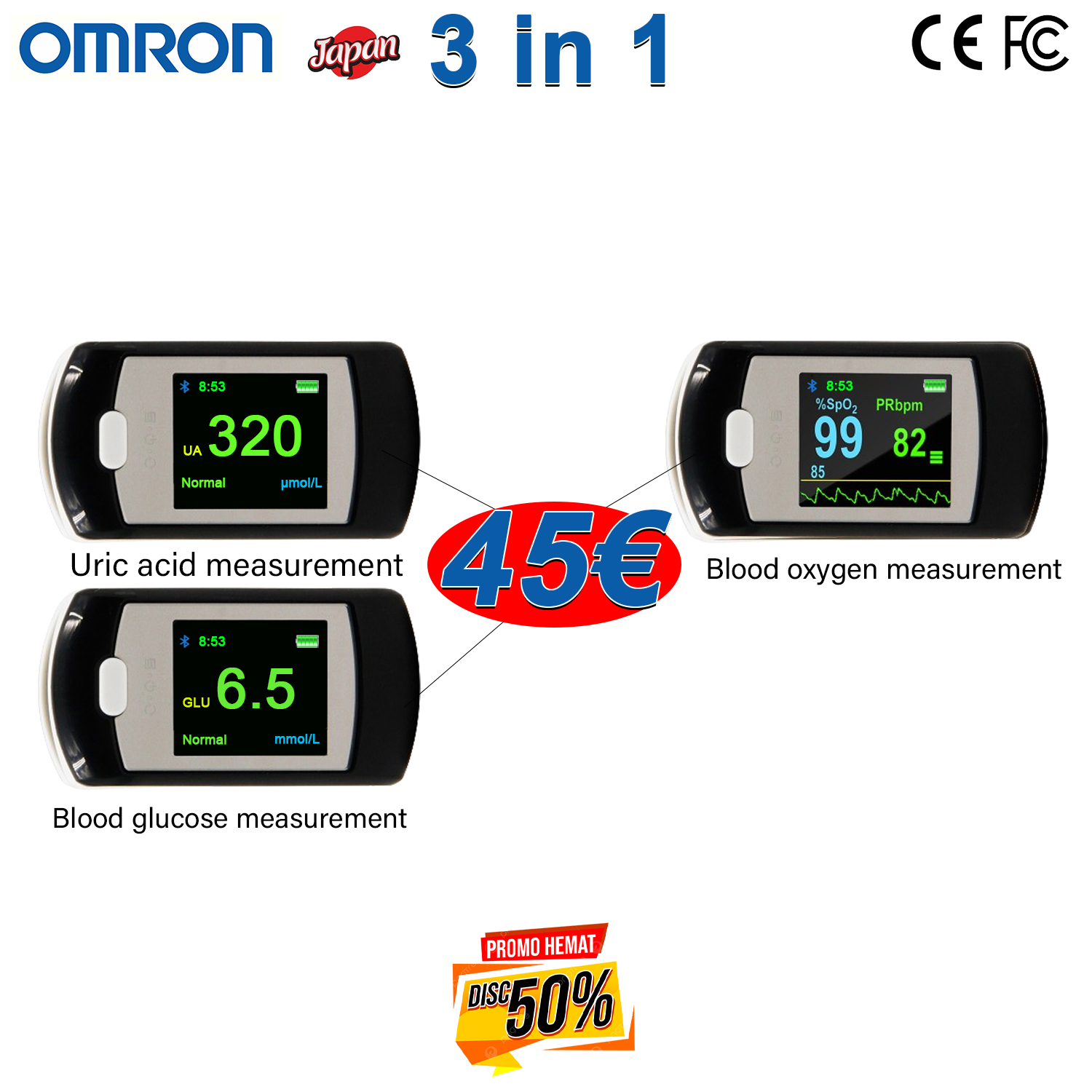 T01（glicemia non invasiva + ossigeno nel sangue non invasivo + acido urico non invasivo）